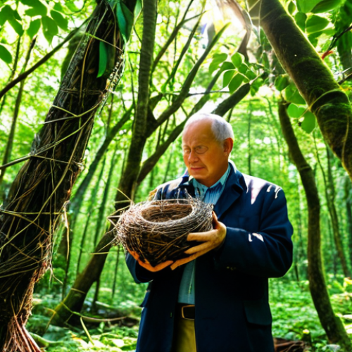 Home 4 **
"A wildlife photographer, fully clothed in professional attire, carefully documents a deserted bird's nest in a lush, green forest. The nest is intricately woven with twigs and leaves, showing signs of natural wear. Sunlight filters through the canopy, creating dappled lighting. Focus on the photographer's respectful interaction with nature. Safe for work, appropriate content, perfect anatomy, natural proportions, professional photography, high quality, family-friendly."
**